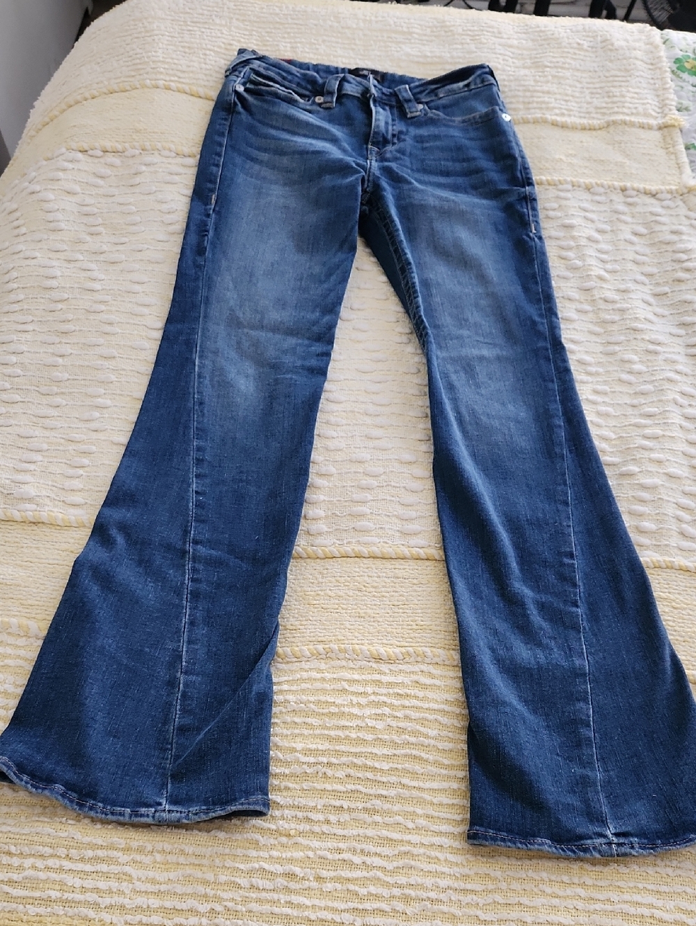 True Religion Dark Blue  Joey Mid Rise Flare Wide-Leg Jeans